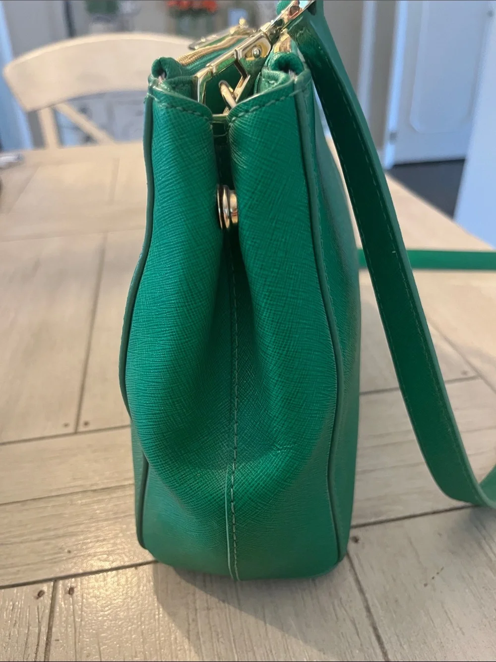 DKNY Emerald Green Saffiano Crossbody Bag with Gold Hardware